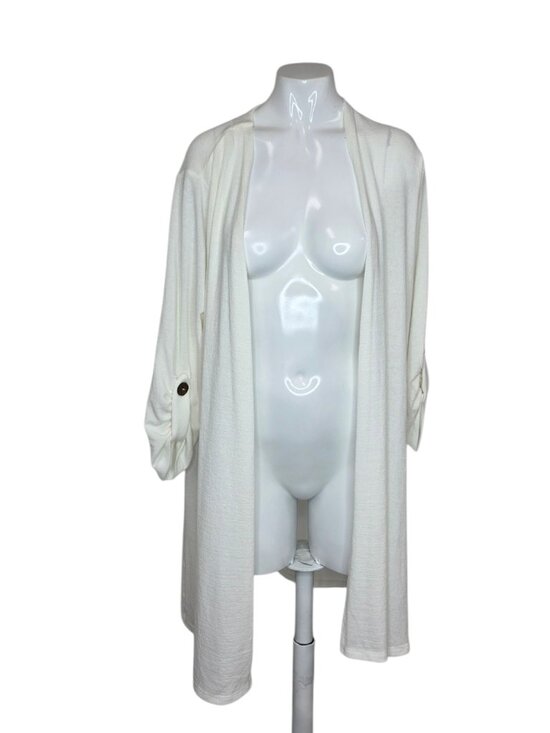 Laura Sweaters - LAURA Open Front Roll Sleeve Cardigan, White, Longline, Slits, Size X, NWT